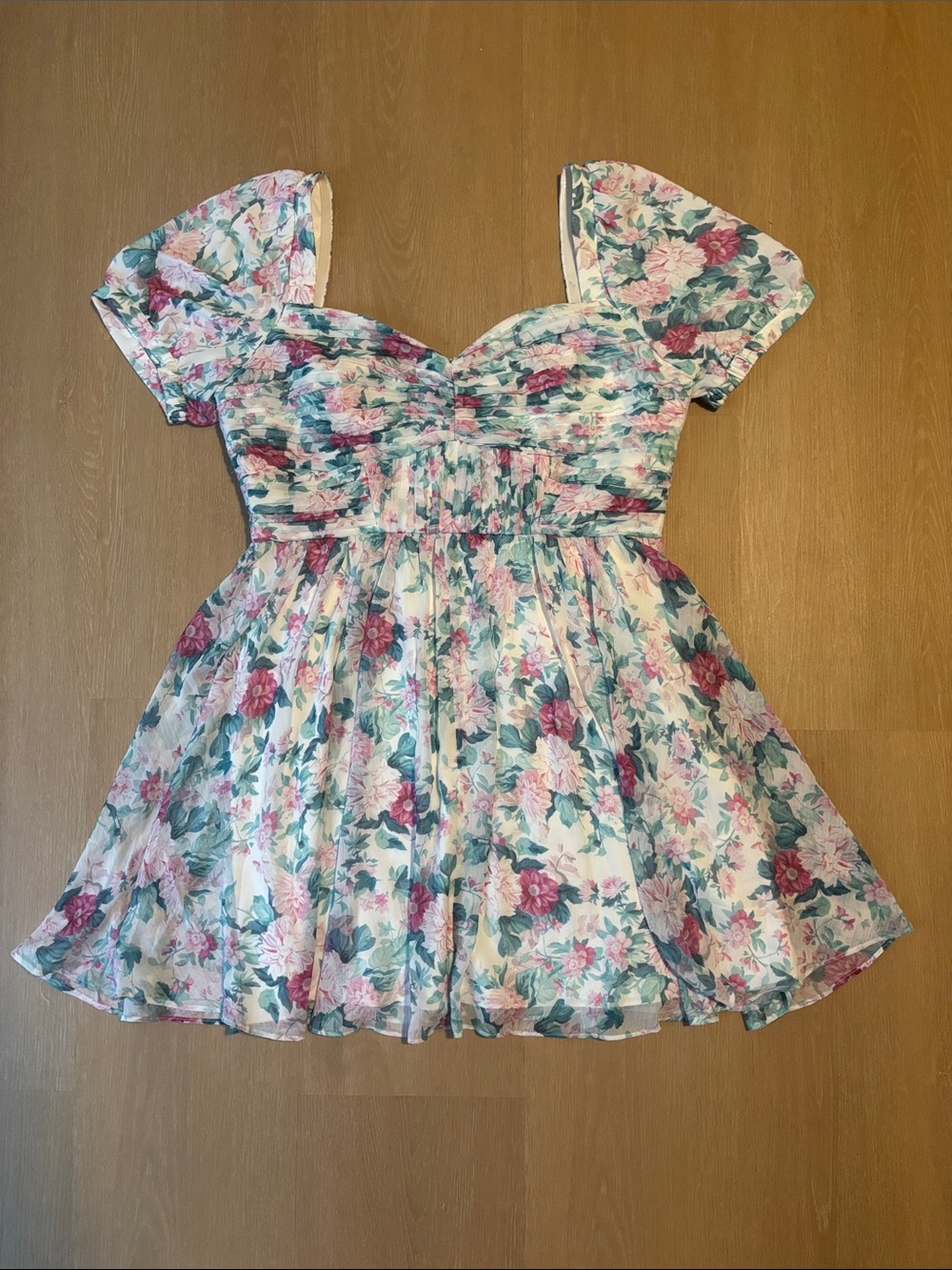 NWT Ever New Maya Pleated Floral Puff-Sleeve Mini Dress size 12